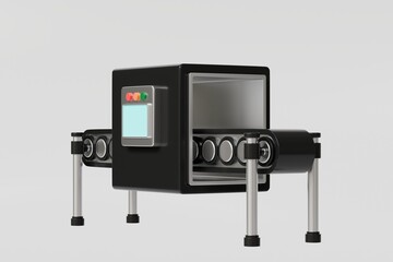 3D Empty Conveyor belt roller machine ready to transport icon isolated on transparent background. Minimal Empty conveyor belt icon. Logistics manufacturing and Factory industrial Concept. 3d render.