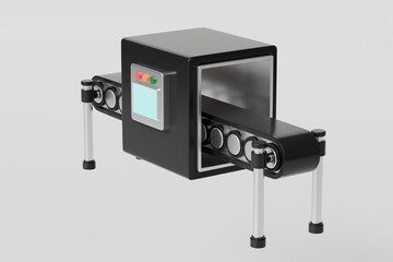 Obraz premium 3D Empty Conveyor belt roller machine ready to transport icon isolated on transparent background. Minimal Empty conveyor belt icon. Logistics manufacturing and Factory industrial Concept. 3d render.