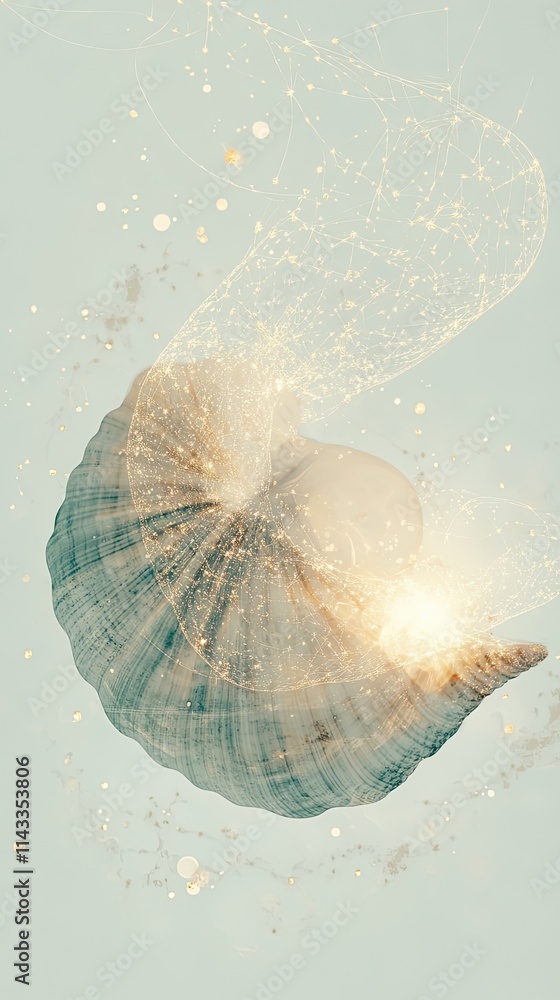 Poster abstract seashell with golden light network design