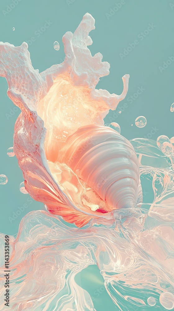 Poster abstract shell form in liquid splash