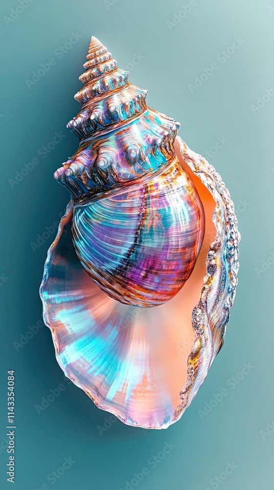 Poster iridescent seashell displaying vibrant colors and texture