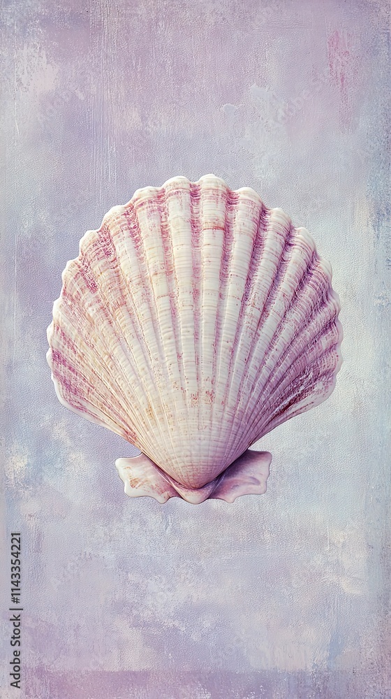 Poster a single delicate pink seashell on a textured background