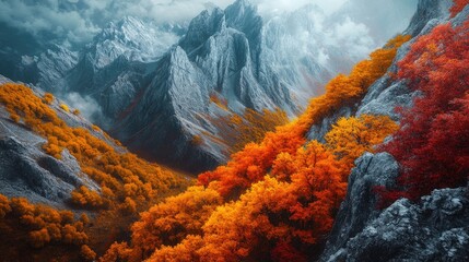 Obraz premium Majestic Mountain Landscape with Vibrant Autumn Foliage
