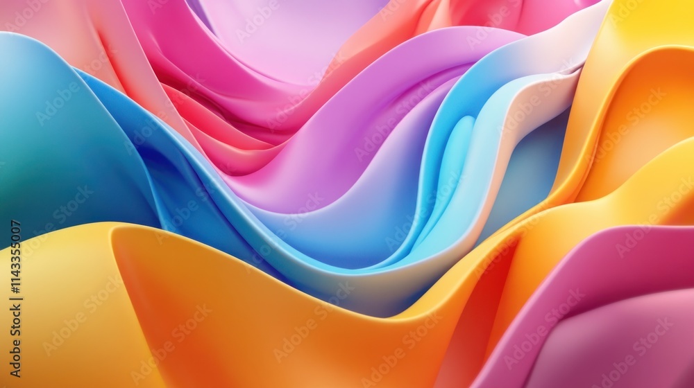 Poster A vibrant abstract wave of colorful fabric-like forms creating a dynamic visual flow.