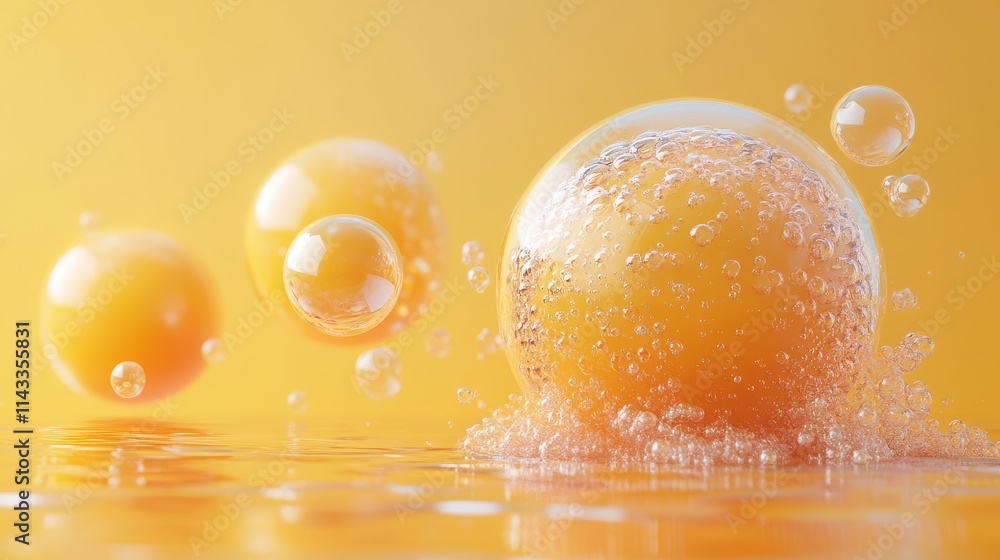 Aufkleber abstract 3d render animation of yellow bubble motion background design seamless looped vide
