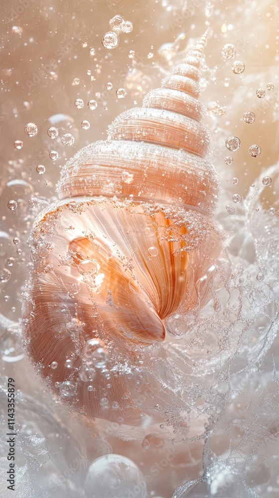 Poster a delicate seashell submerged in sparkling water