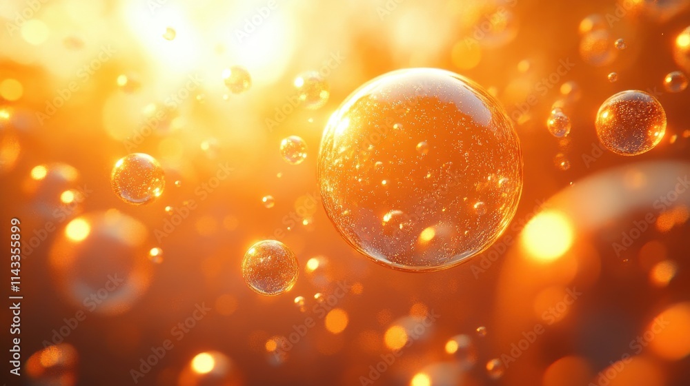 Poster abstract 3d render animation of yellow bubble motion background design seamless looped vide
