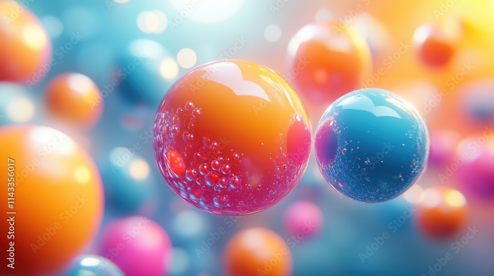 Poster abstract 3d render animation of background design with spheres seamless looped vide