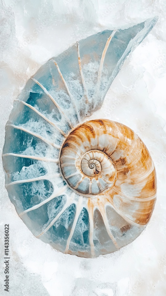 Poster ammonite fossil embedded in ice a natural wonder