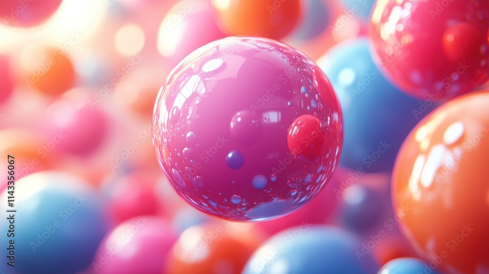 Poster abstract 3d render animation of colorful spheres motion background design seamless looped vide