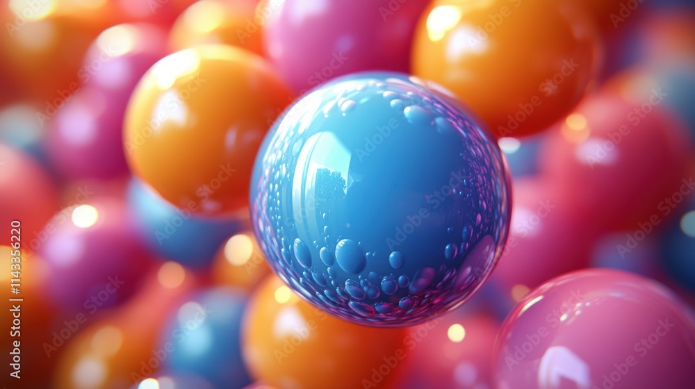 Aufkleber abstract 3d render animation of multicolored spheres motion background design seamless looped vide