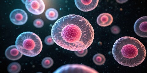 Glowing cells in a microscopic dance , bioluminescence, abstract, science, microscopic, biology, vibrant, movement