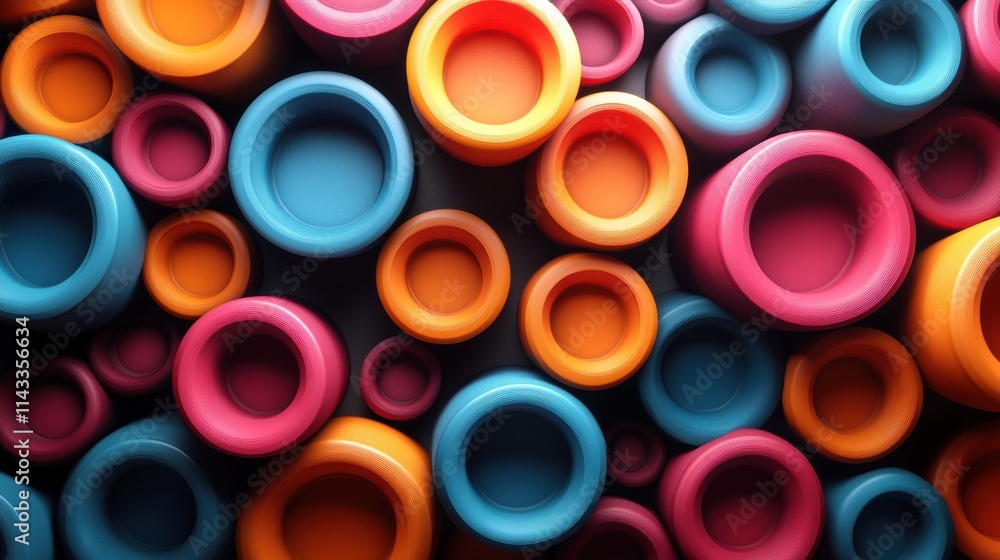 Poster abstract 3d render background design of colorful circles seamless looped animatio