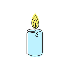 Candle flame icon. Simple blue candle. Yellow flame design. Vector minimal illustration.