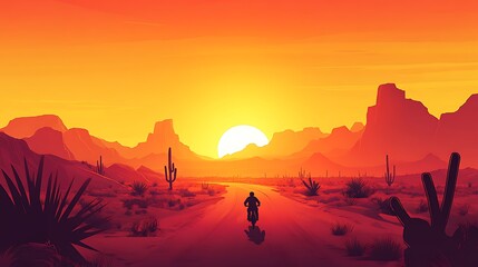 Desert Rider Silhouetted Against Sunset Landscape