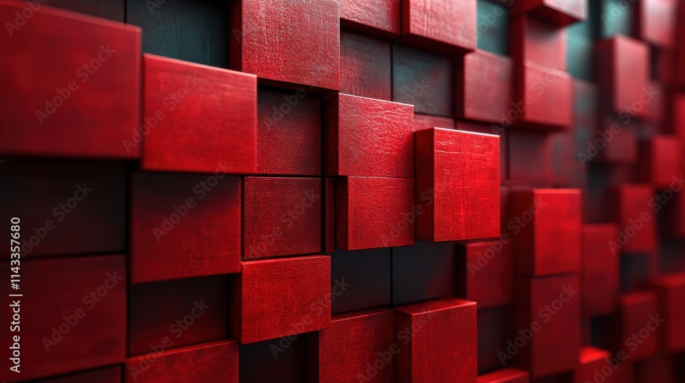 Poster abstract 3d render background design with red cube