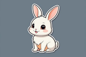 Fototapeta premium cartoon white rabbit sitting on a gray background