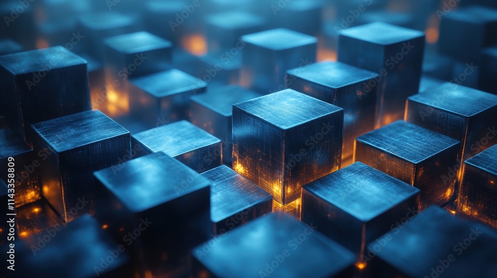 Poster abstract 3d render blue background with cubes motion design animatio