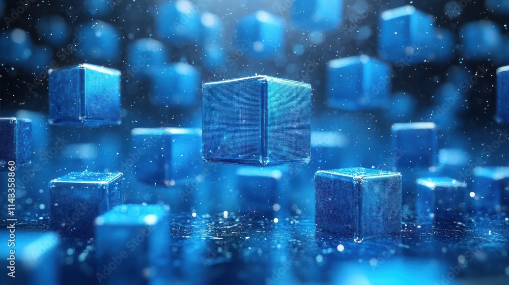 Poster abstract 3d render blue background with cubes motion design animatio