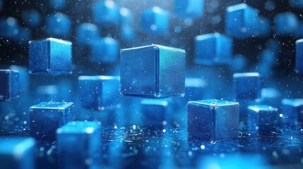 abstract 3d render blue background with cubes motion design animatio