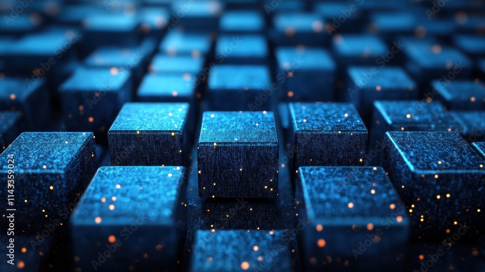 Poster abstract 3d render blue geometric background design with cubes big dat concep