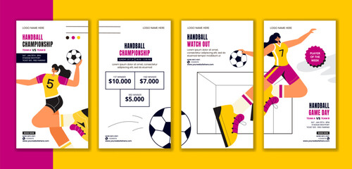 Flat Handball Sports Illustration for Social Media Stories Background Template