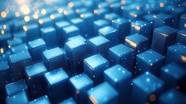 abstract 3d render blue geometric background design with cubes big dat concep