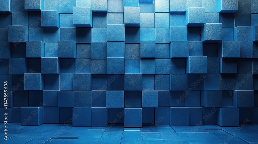 Poster abstract 3d render blue geometric background with cubes motion design seamless looped animatio