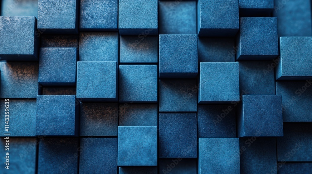 Poster abstract 3d render blue geometric background with cubes motion design seamless looped animatio