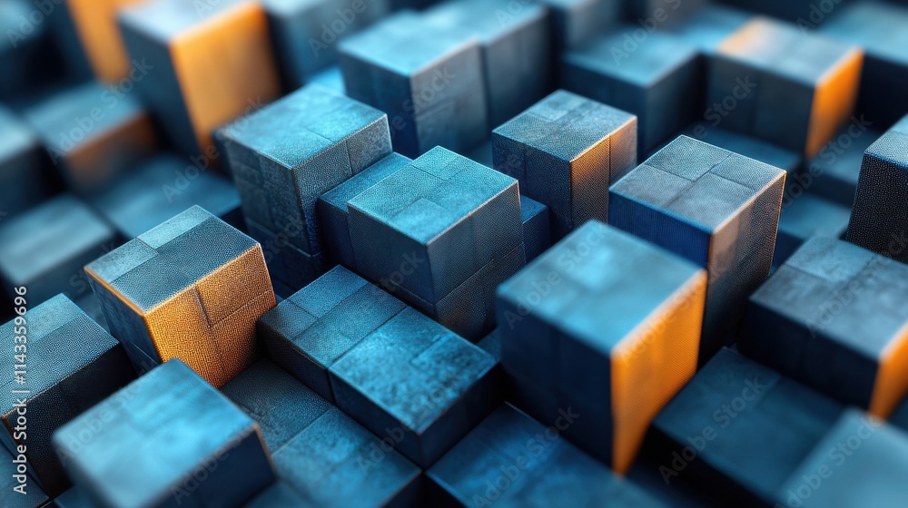 Poster abstract 3d render blue geometric background with cubes motion design seamless looped vide