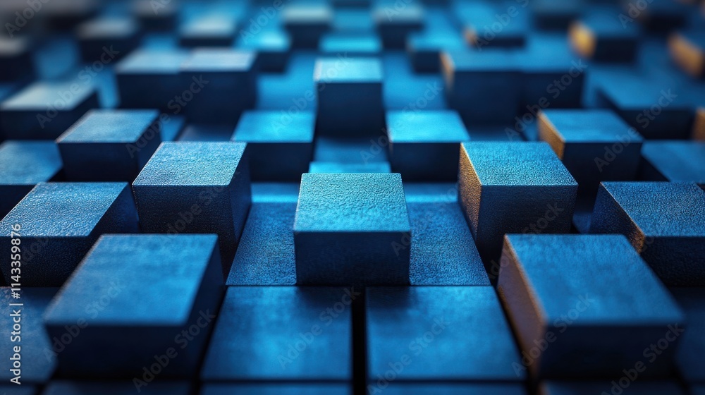 Poster abstract 3d render blue geometric background with cubes motion design vide
