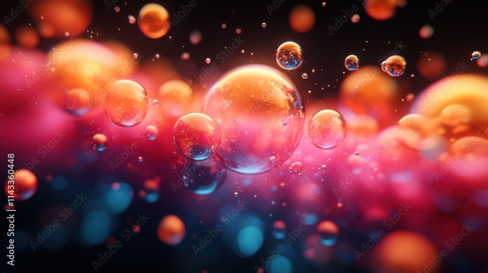 Poster abstract 3d render colorful bubbles on black backgroun