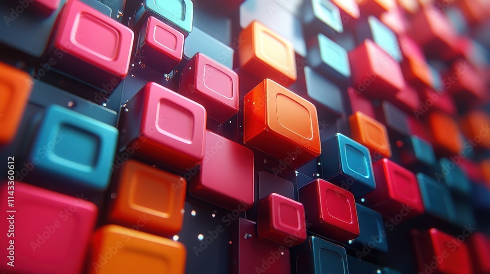 Poster abstract 3d render colorful geometric background design seamless looped animatio
