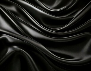 Fototapeta premium 光沢感のあるシルクのような黒の柔らかい布地の曲線のある背景
