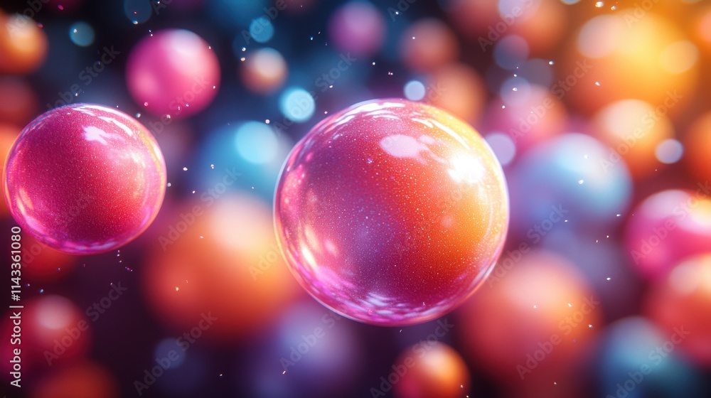 Poster abstract 3d render colorful spheres on dark backgroun