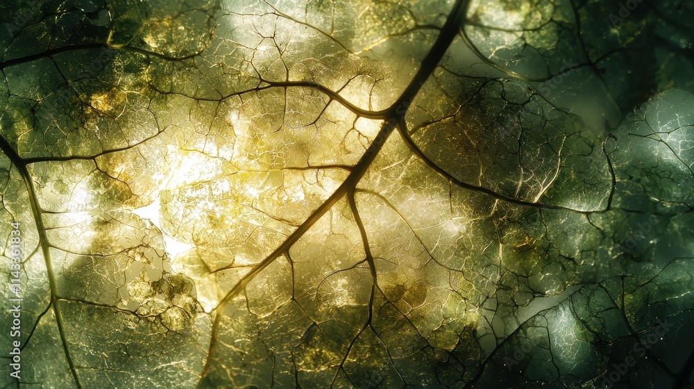 Poster sunlight interacting with leaf surface in macro view highlighting natural patterns and textures