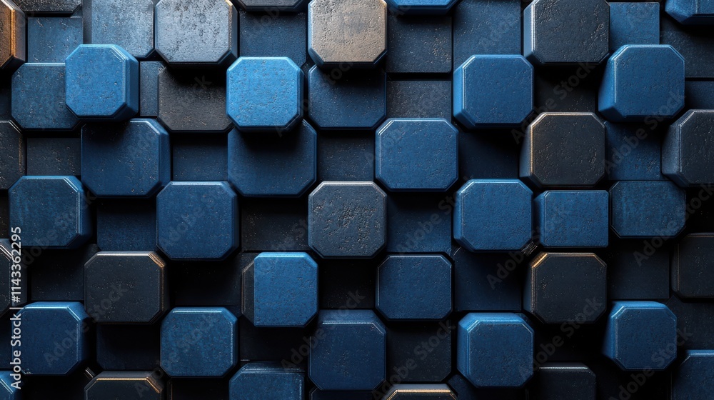 Poster abstract 3d render geometric background design with blue and black cube