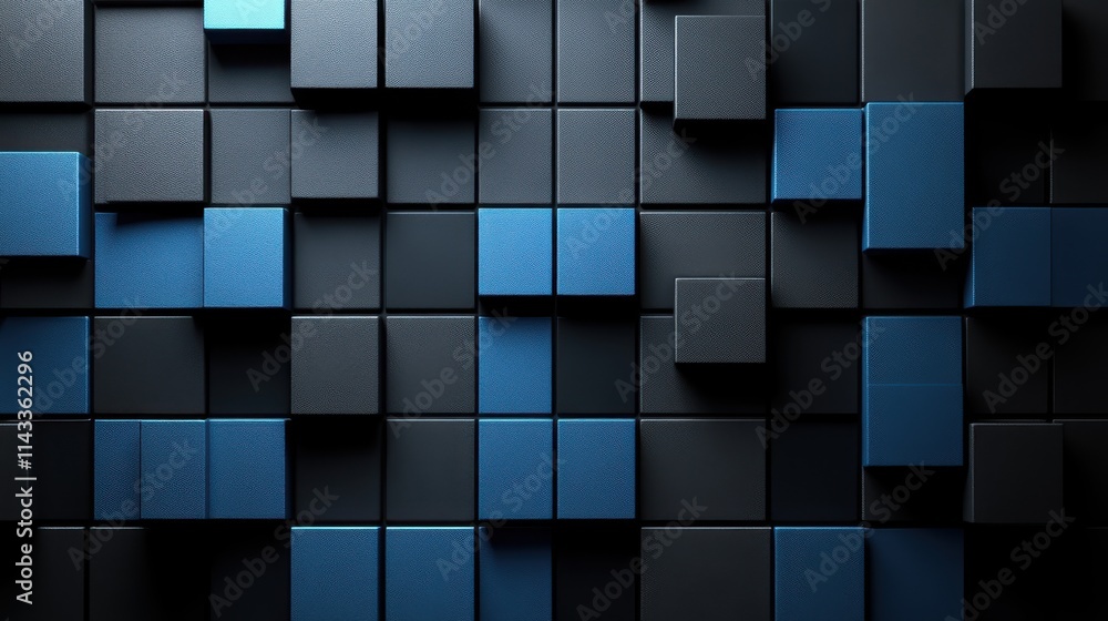 Poster abstract 3d render geometric background design with blue and black cube