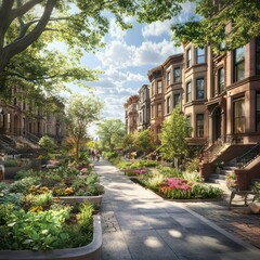 Obraz premium Urban residential area with brownstone houses