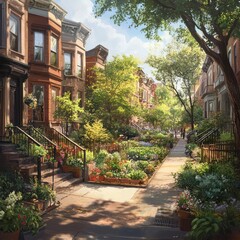 Obraz premium Urban residential area with brownstone houses