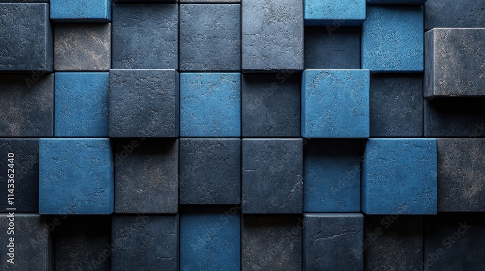 Poster abstract 3d render geometric background design with blue and black cube