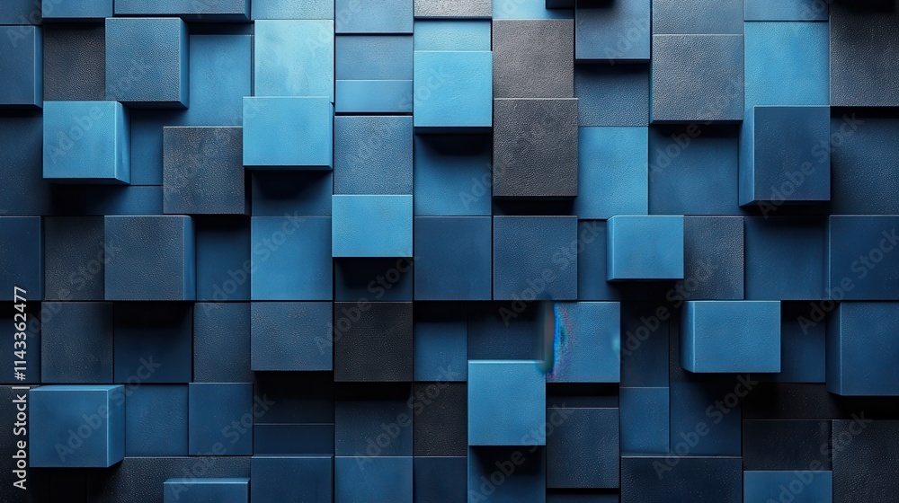 Poster abstract 3d render geometric background design with blue and black cube
