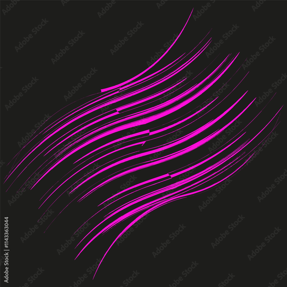 Poster abstract wavy lines. curved purple streaks. black vector background. dynamic flowing pattern.