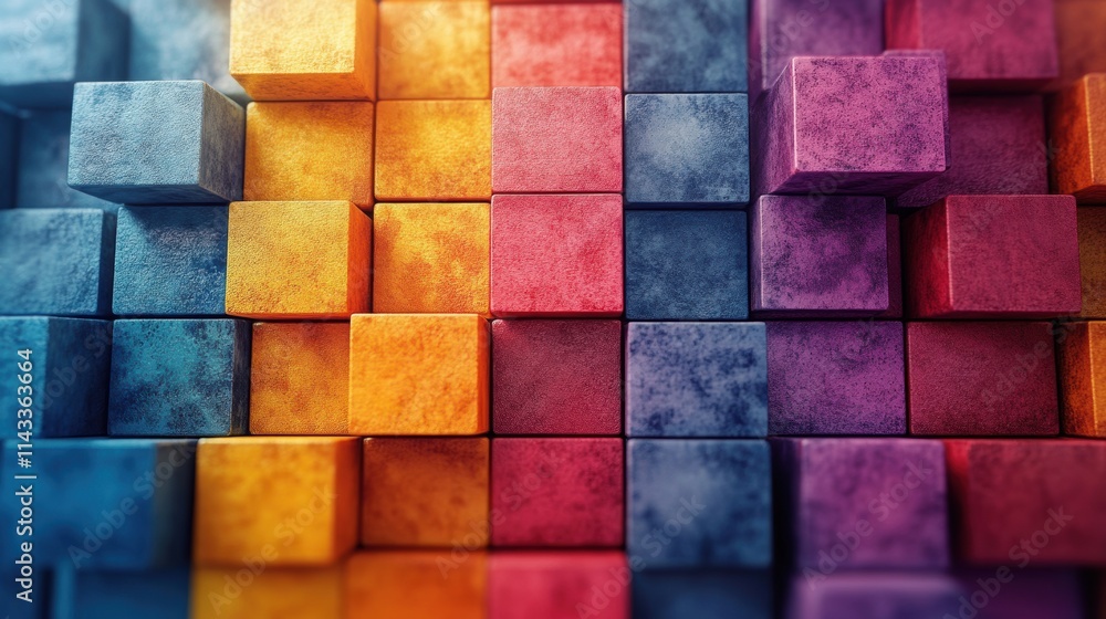 Poster abstract 3d render geometric background with multicolored cubes motion design seamless looped animat