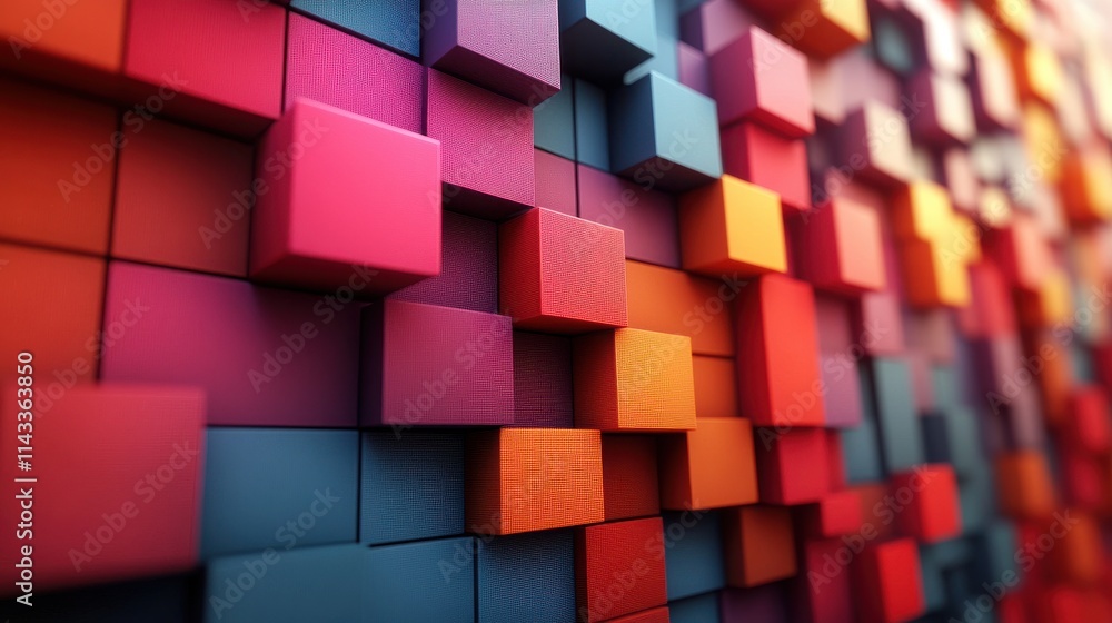 Poster abstract 3d render geometric background with multicolored cubes motion design seamless looped animat