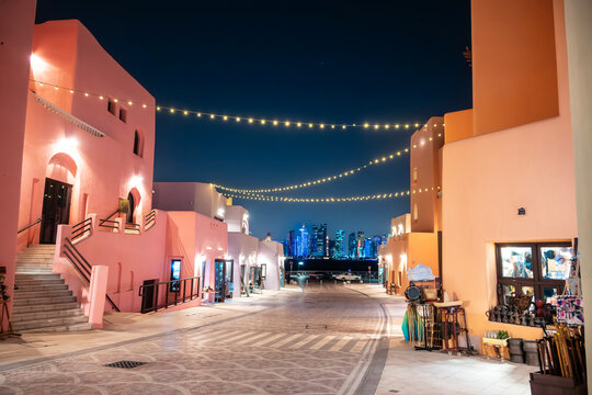 The colorful Mina District at Old Doha Port in Qatar.