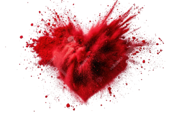 red powder explosion in the shape of a heart on a transparent background