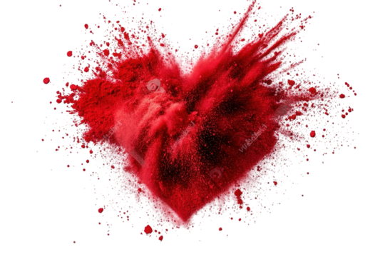 red powder explosion in the shape of a heart on a transparent background