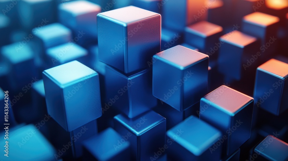 Poster abstract 3d render geometric composition background design with blue cube