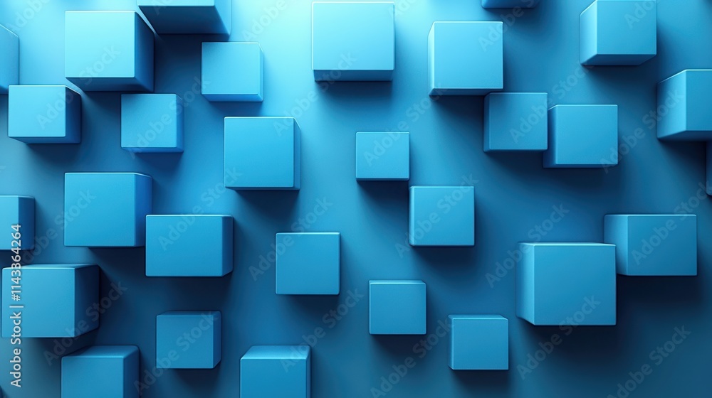 Poster abstract 3d render geometric composition background design with blue cube